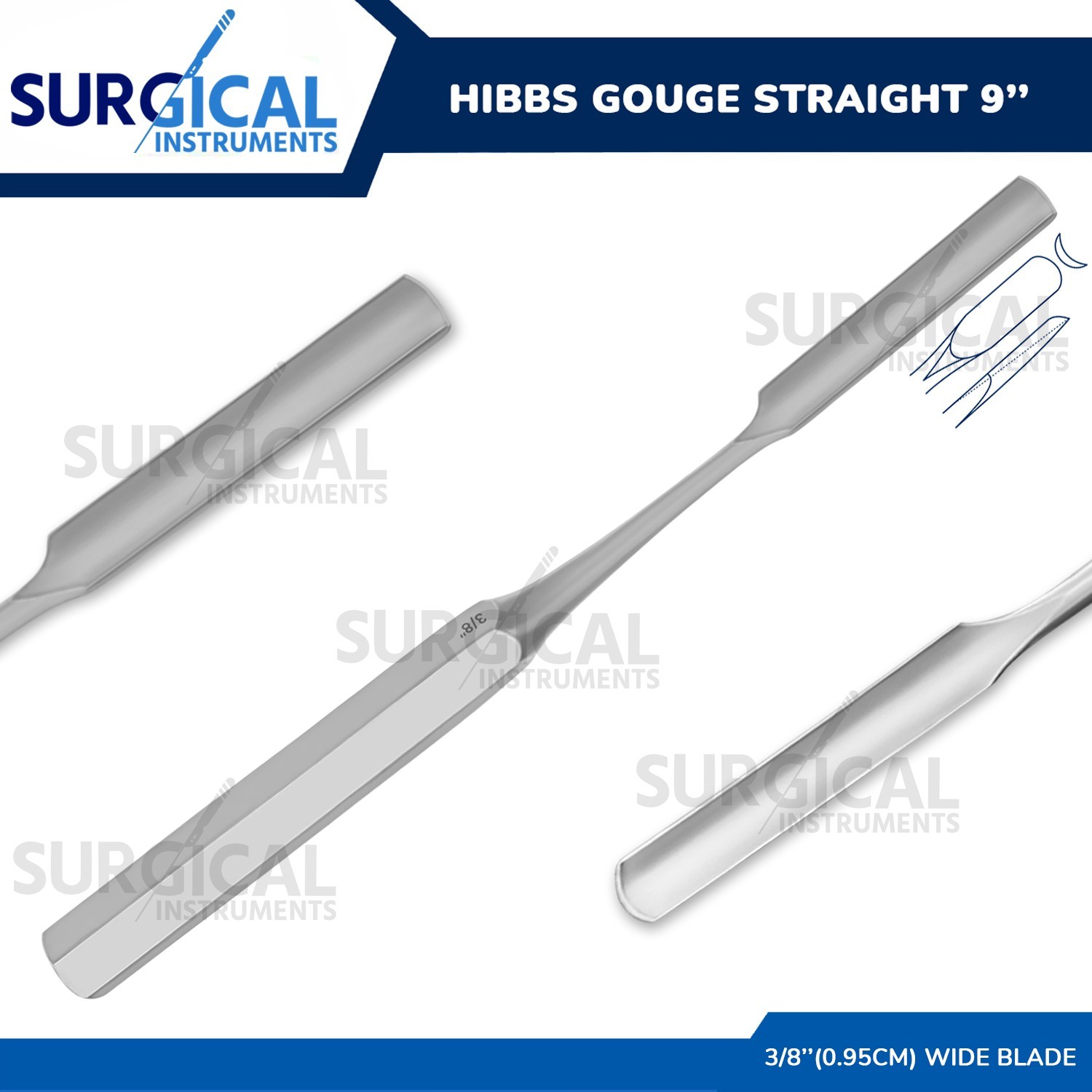 HIBBS Gouge 9" with 3/8" (0.95cm) Straight Blade Orthopedic Instruments German G