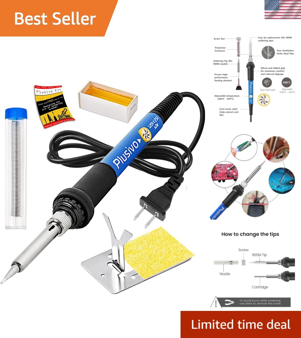 60W Adjustable Soldering Iron Kit - 5-in-1 Electronics Repair Starter Set