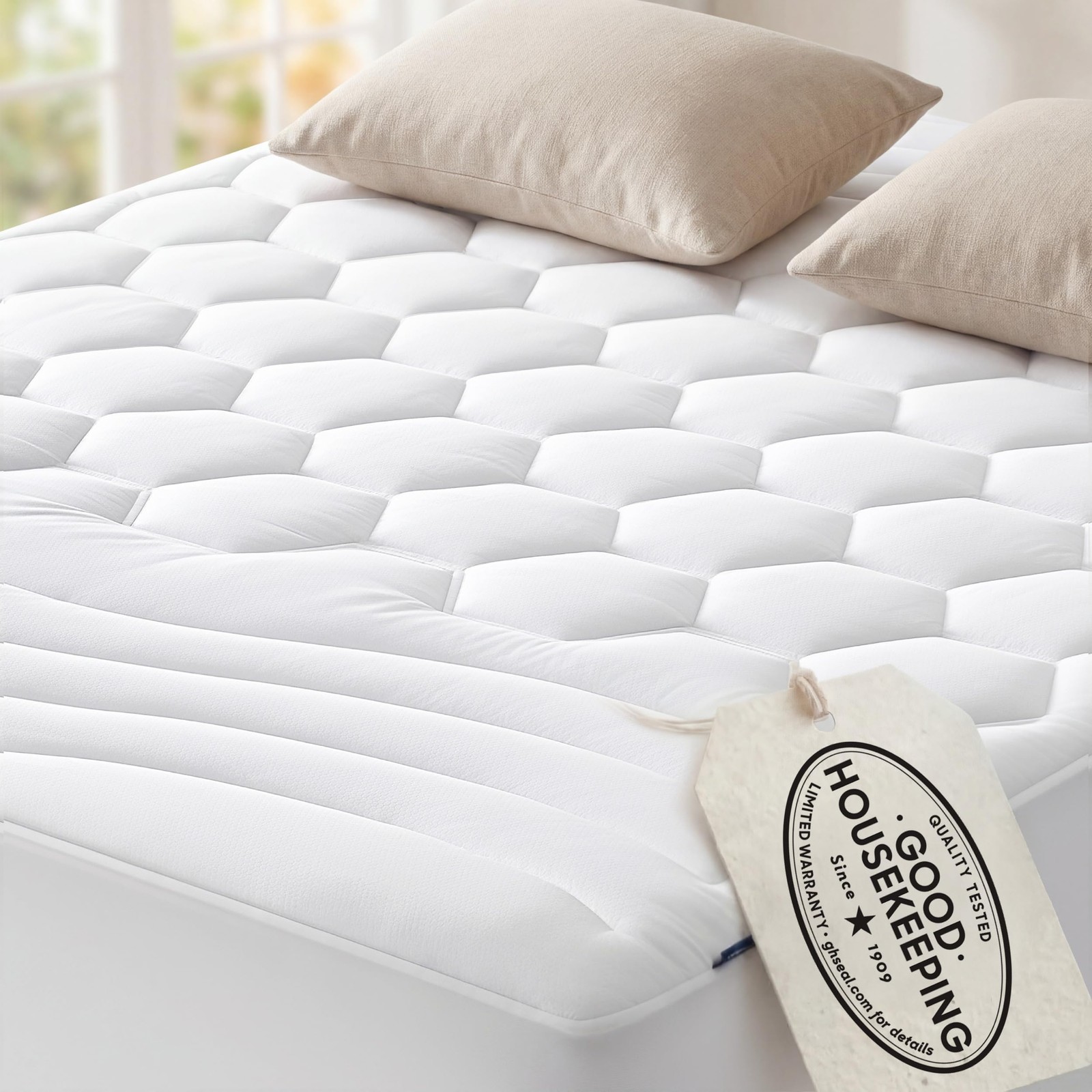 Bedsure Queen Mattress Pad - Quilted Fitted Topper Queen, White