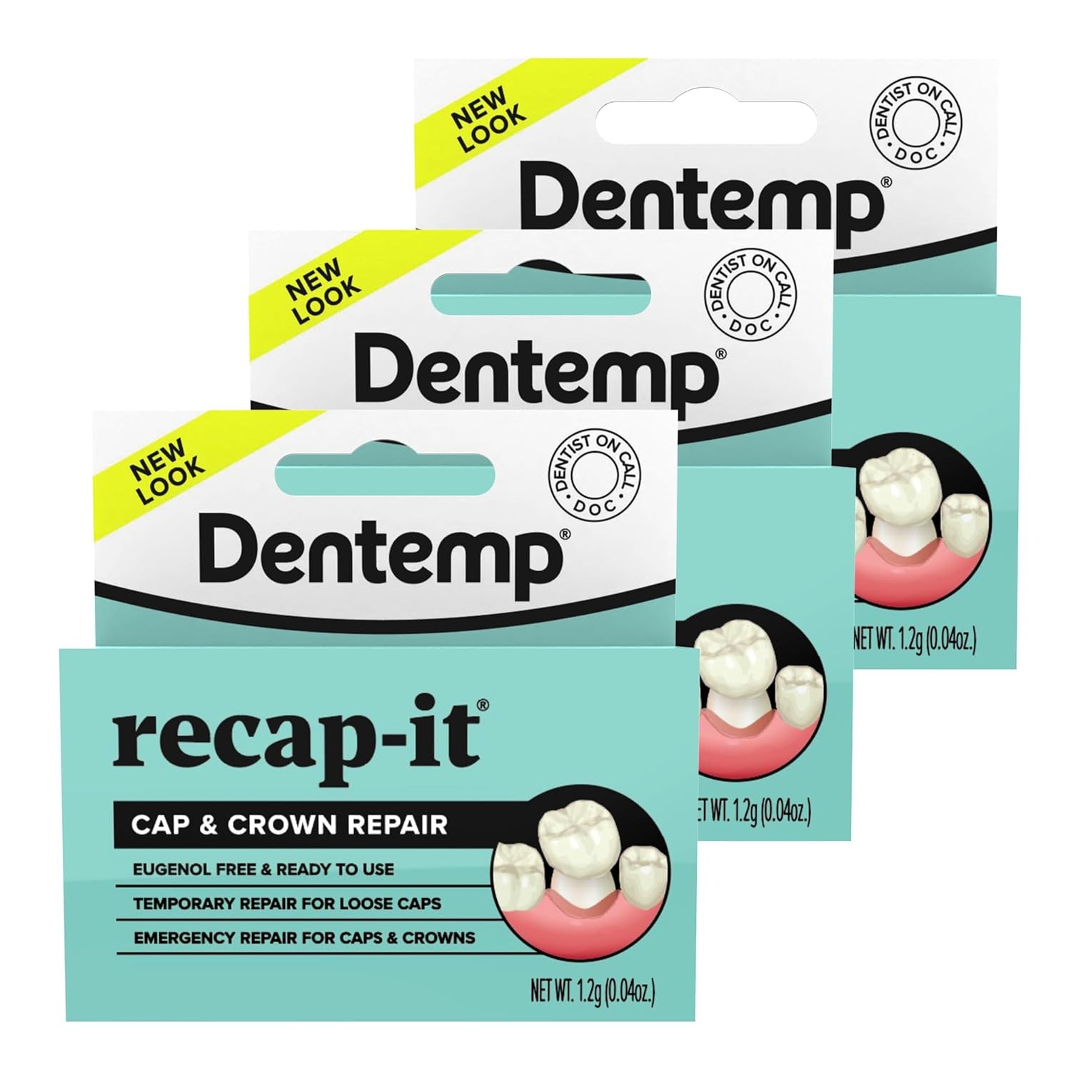 Recap-It Cap & Crown Repair Dental Kit – 3 Pack Dental Cement – Fast Acting