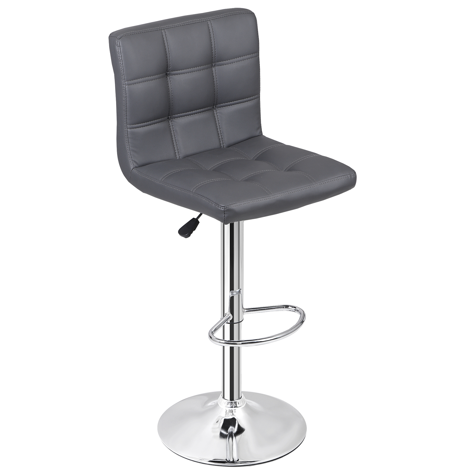 Set of 2 Adjustable Bar Stools PU Leather Modern Dinning Chair Metal w/Back Gray