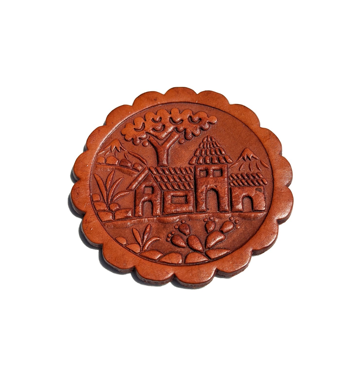Vintage Hand Carved Peruvian Decorative Leather Coaster