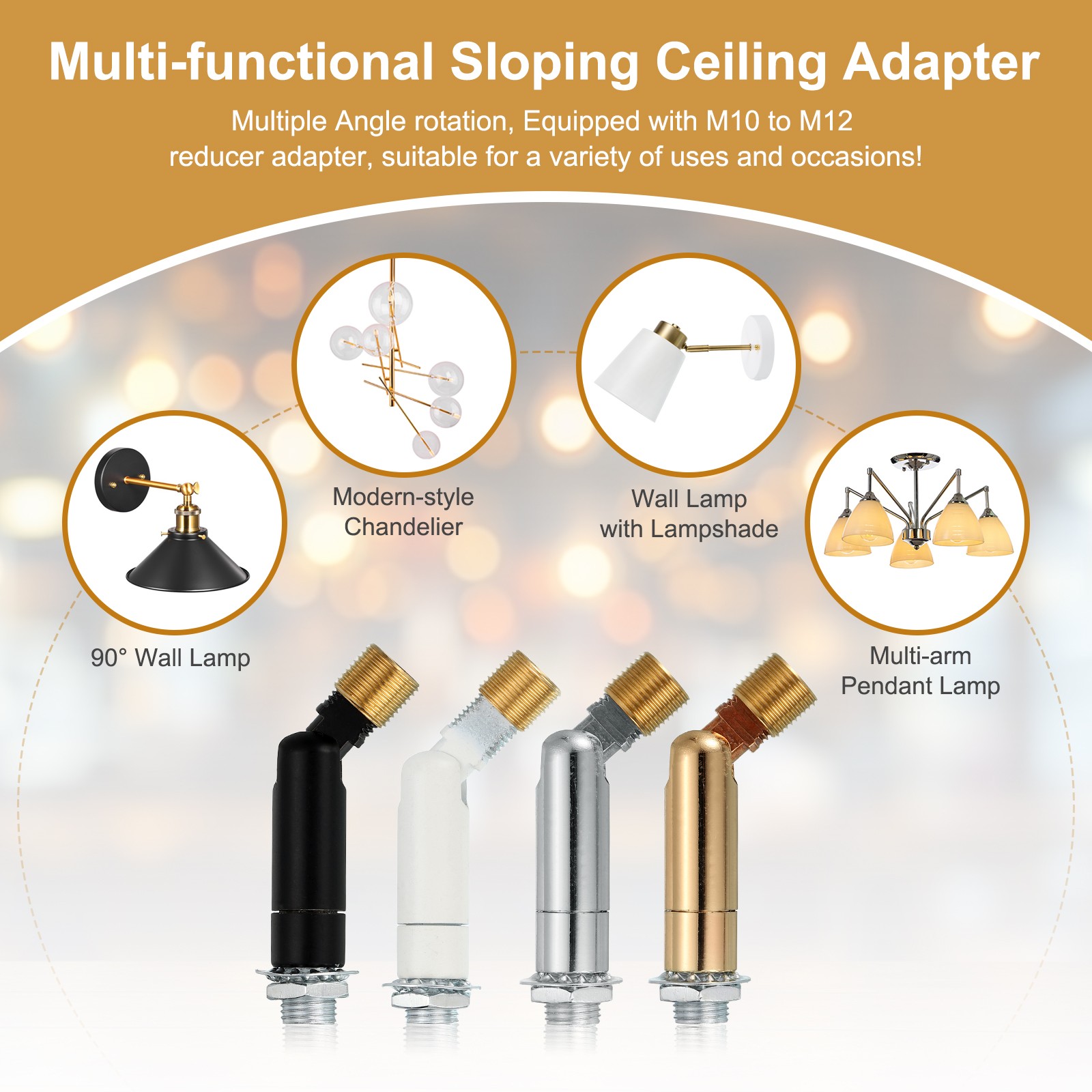 180/350 Degree M10 Thread Silver 53x12mm Sloped Ceiling Adapter