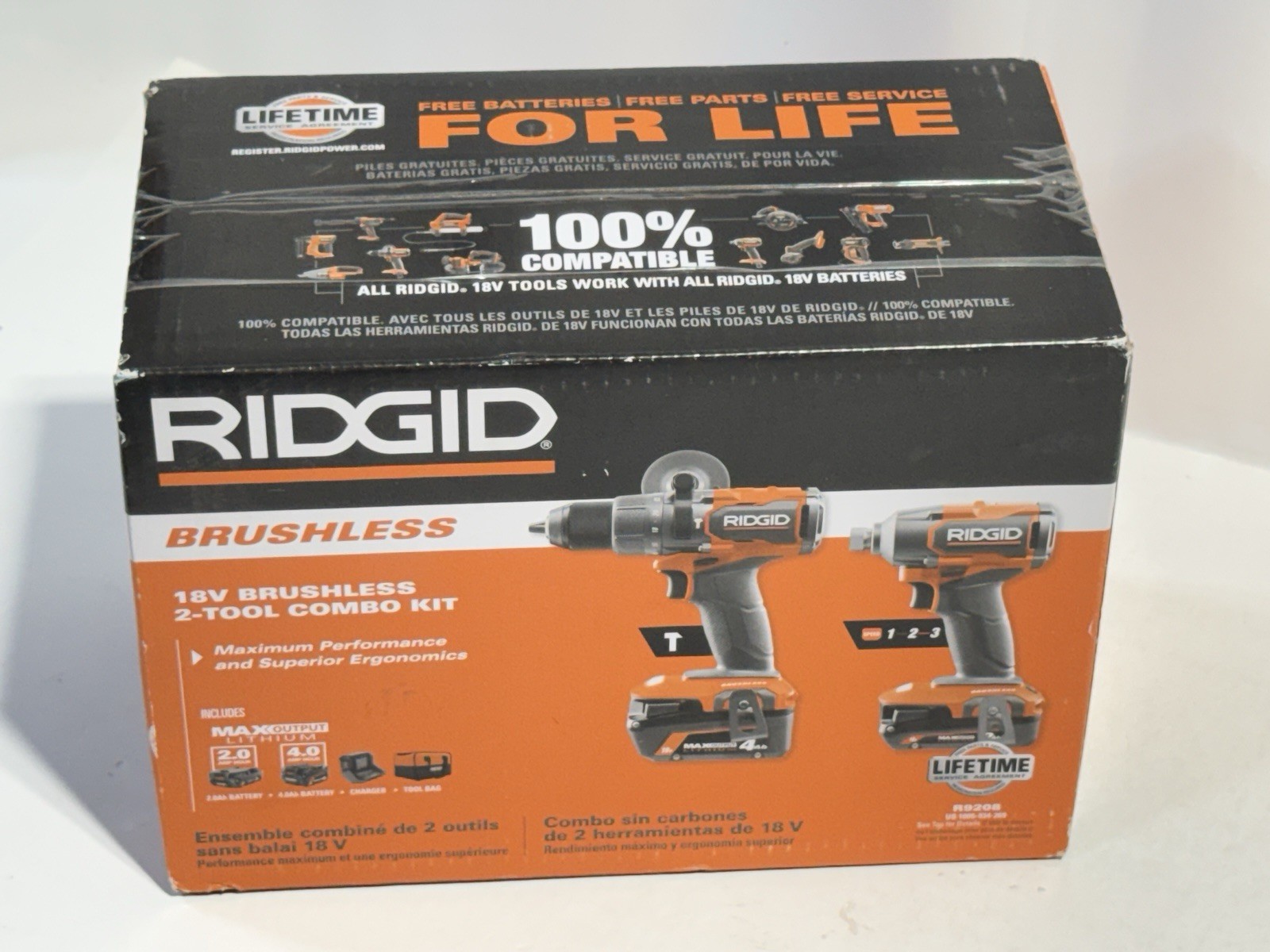 NEW RIDGID R9208 18V Brushless 2-Tool Combo Kit Subcompact Hammer Drill & Driver