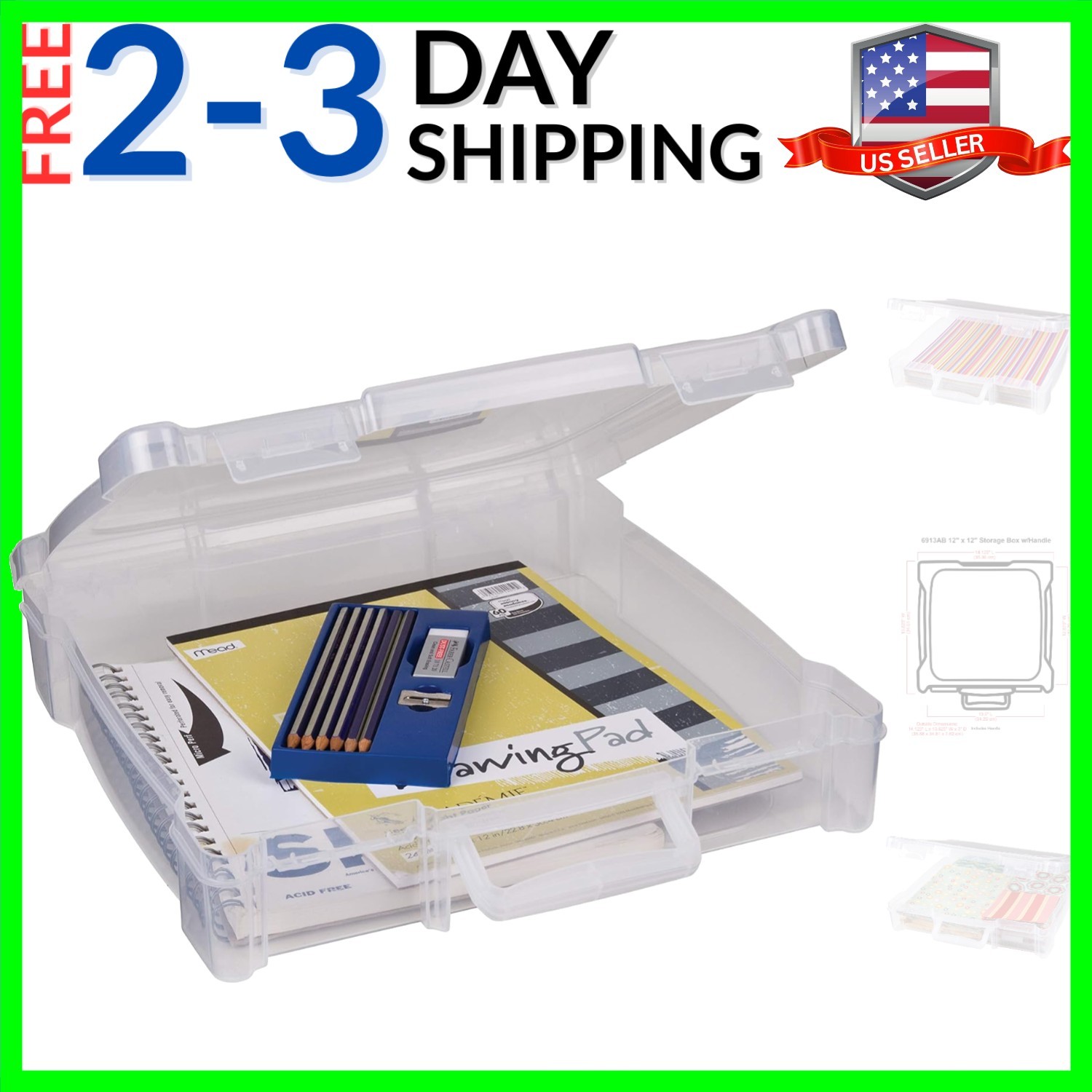 Portable Art & Craft Organizer with Handle, Holds Up to 12" x 12" Paper, [1] ...