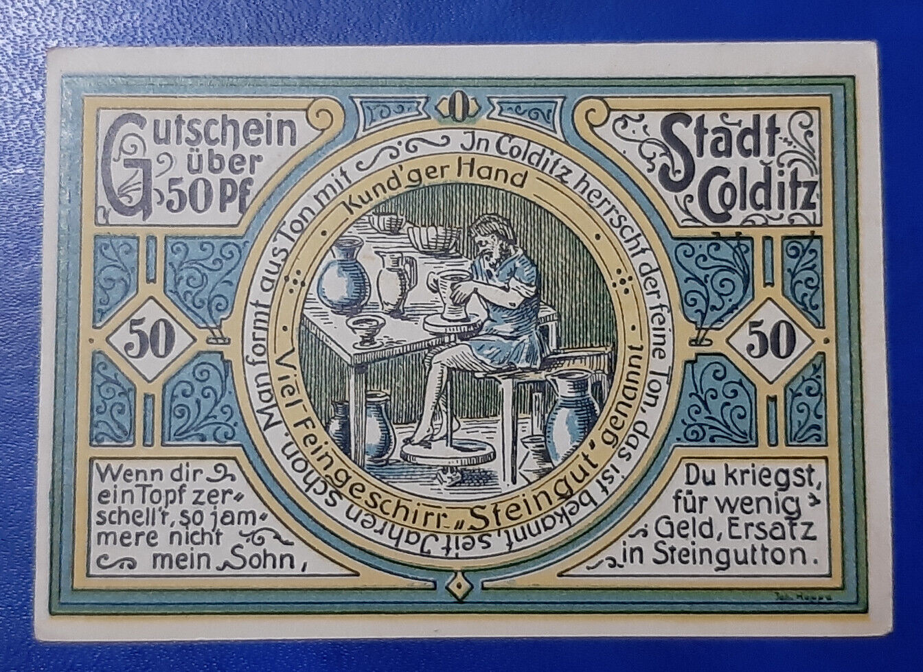 COLDITZ NOTGELD 50 PFENNIG 1921 EMERGENCY MONEY GERMANY BANKNOTE (22158)