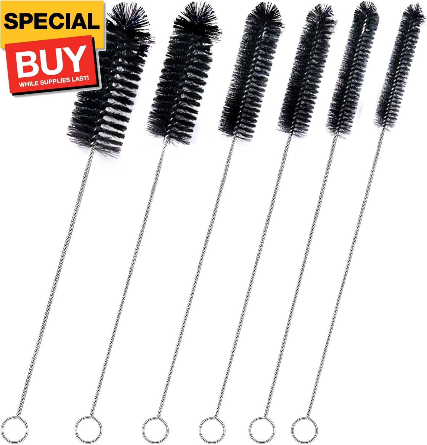 Straw Cleaner Brush Set,6 Piece 12" Long Pipe Tube Bottle Brushes for Cleaning N