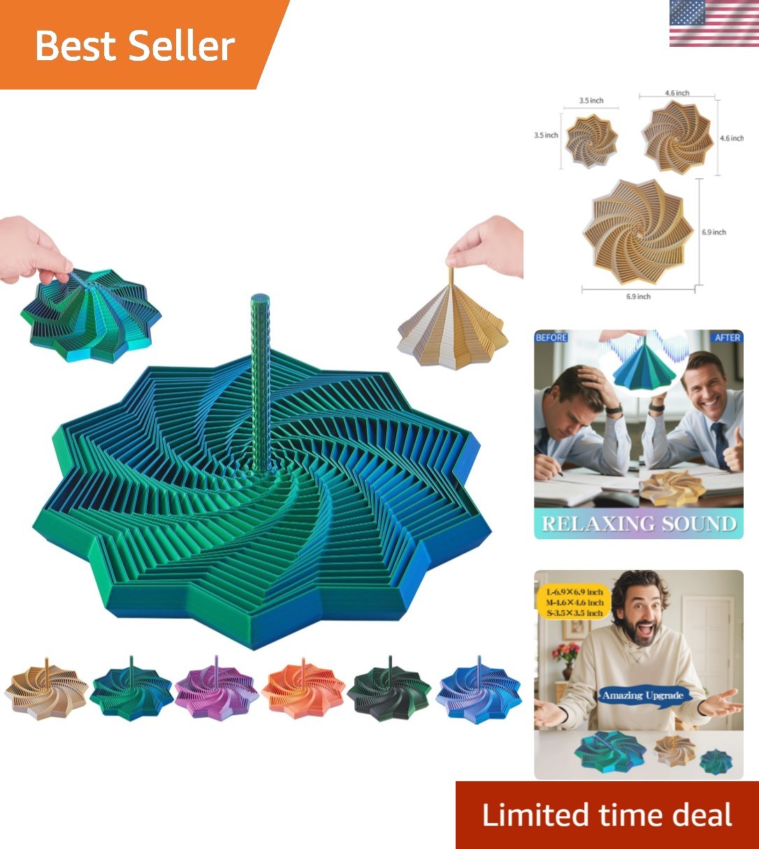 3D Expanded Sensory Fidget Star with Handle,Stress-Relief for Adults,Multi-Co...