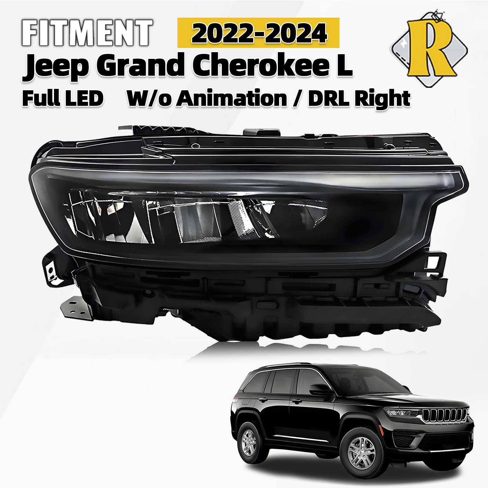 LED Headlight 2022-2024 Jeep Grand Cherokee L w/o animation w/o DRL Passenger