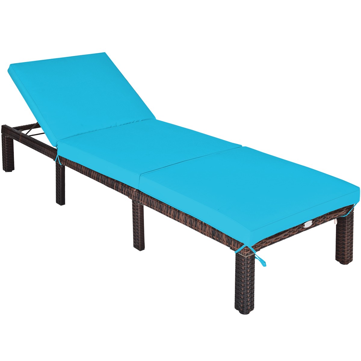 Rattan Lounge Chair Chaise Recliner Adjustable Cushioned Patio Turquoise
