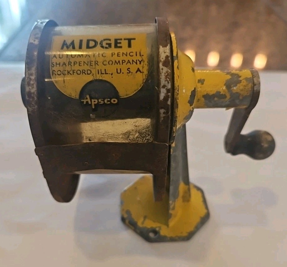 Vintage Apsco Yellow Midget Automatic Pencil Sharpener