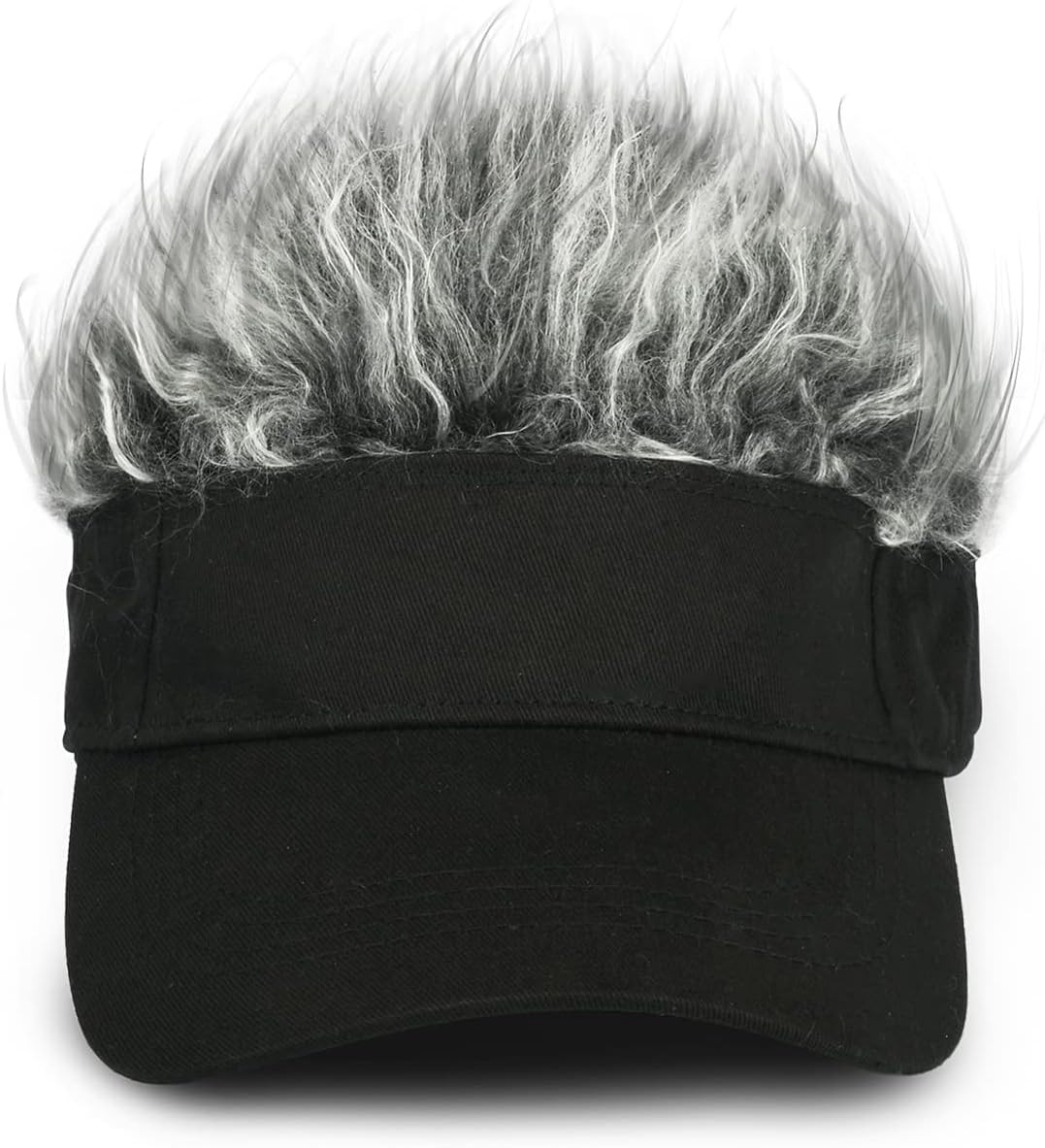 Humorous Visor Cap with Frosted Tips Wig for Men and Women