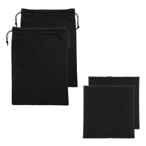 Ski Goggle Bag, Microfiber Bag with Cleaning Cloth Drawstring Pouch 2 Black