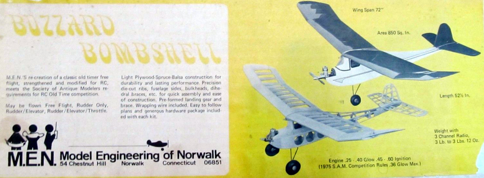 MEN BUZZARD BOMBSHELL PLAN + PARTS PATTERNS & Article for 72" RC Model Airplane
