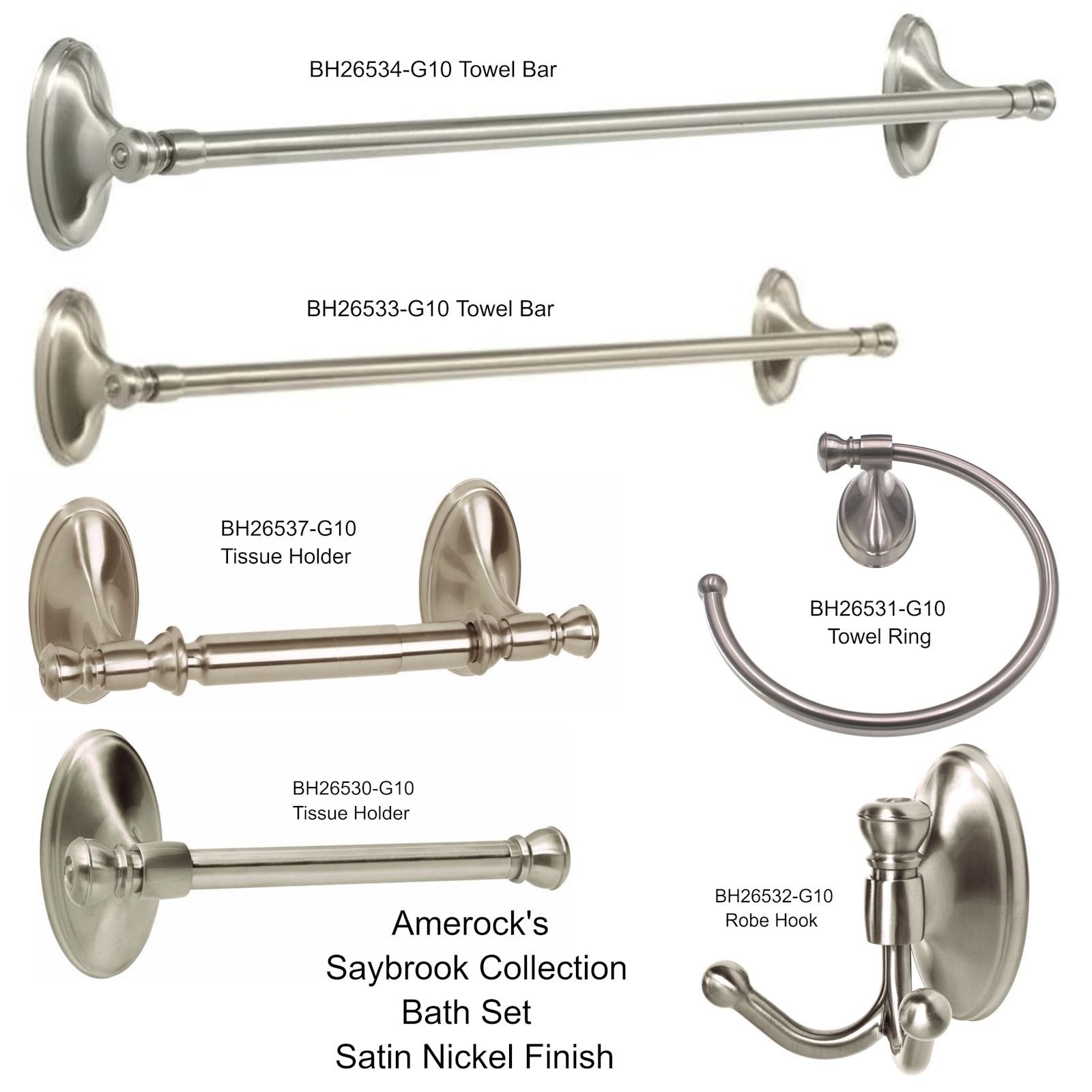 Amerock Saybrook 6-Piece Bath Accessory Set With Towel Bar Satin Nickel
