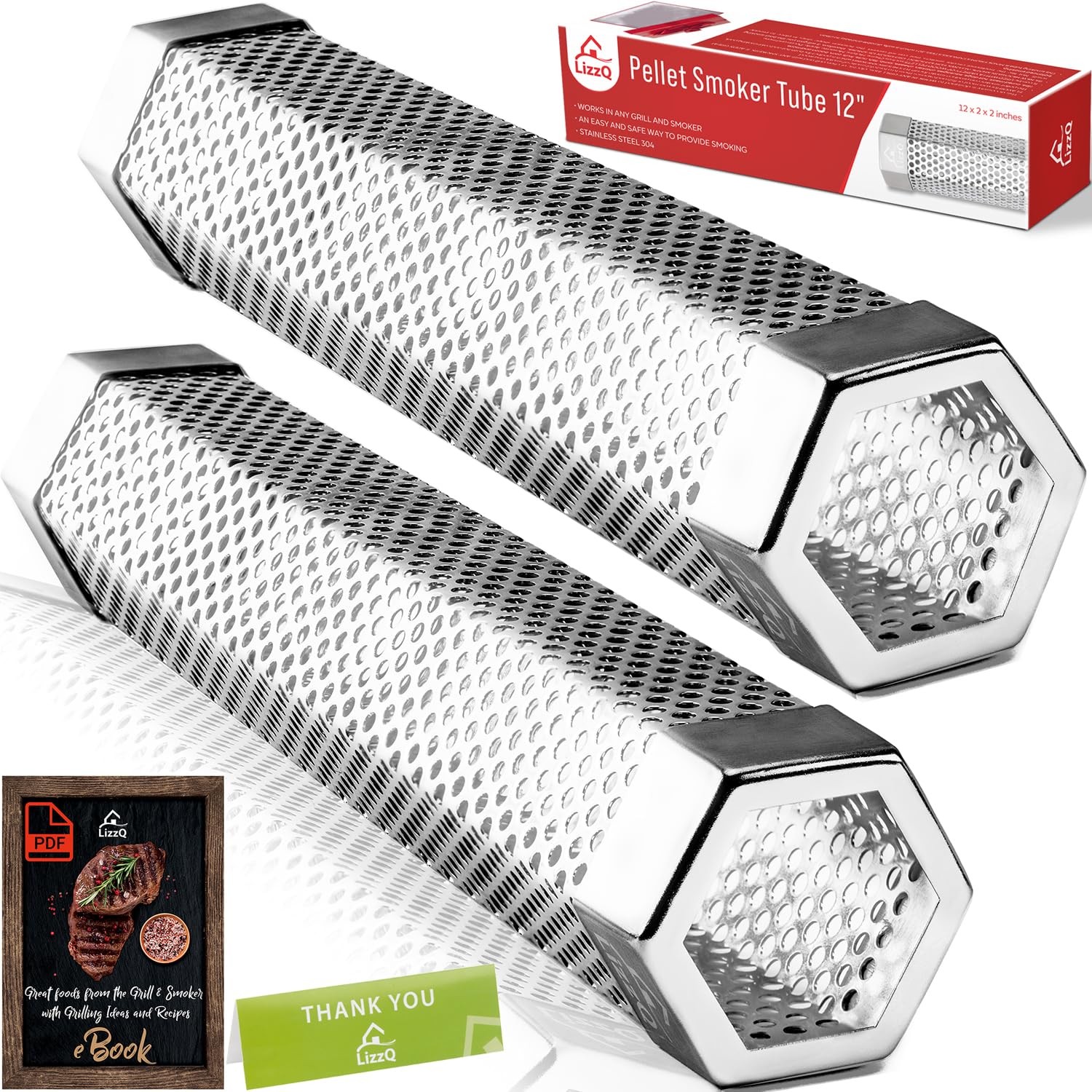 Premium Pellet Smoker Tube 12" Set of 2 5 Hours of Billowing Smoke