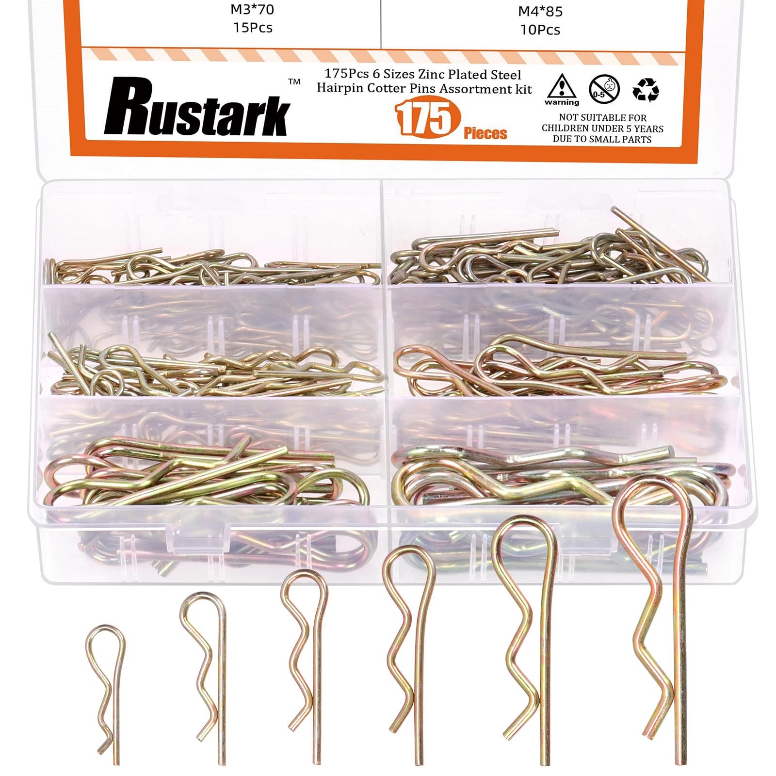 175Pcs 6 Sizes Zinc Plated Cotter Pins Assortment Kit, Heavy Duty R-Type Wire...