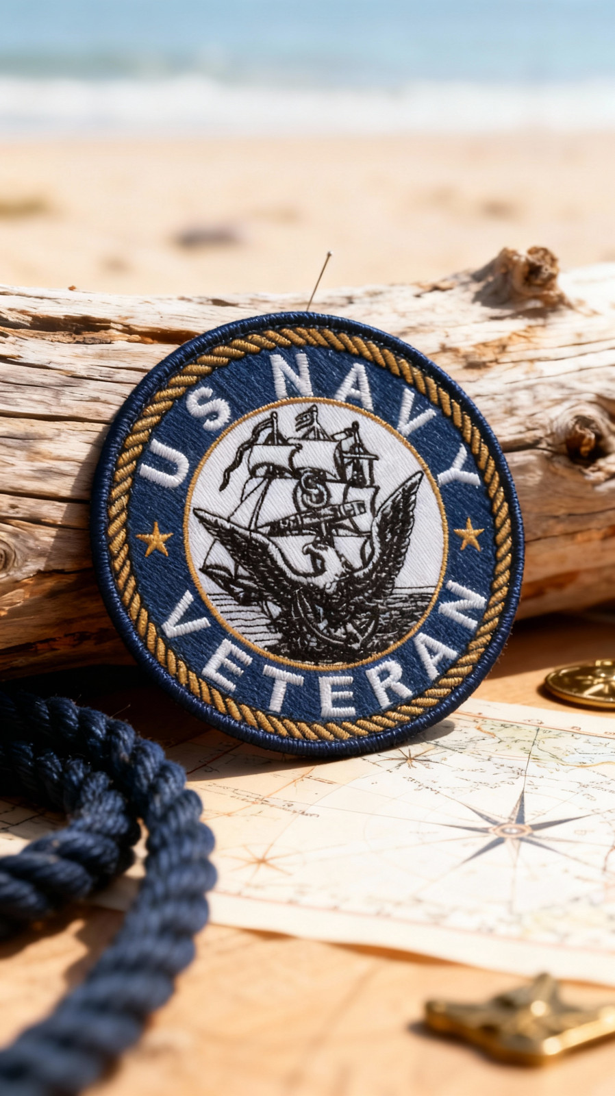 US Navy Veteran Embroidered Patch - 4 3/4" Diameter with Wax Backing - USN