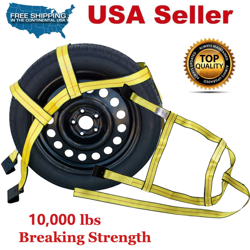 TWO (2x) DEMCO Car Basket Straps Adjustable Tow Dolly Wheel Net Tire Flat Hook