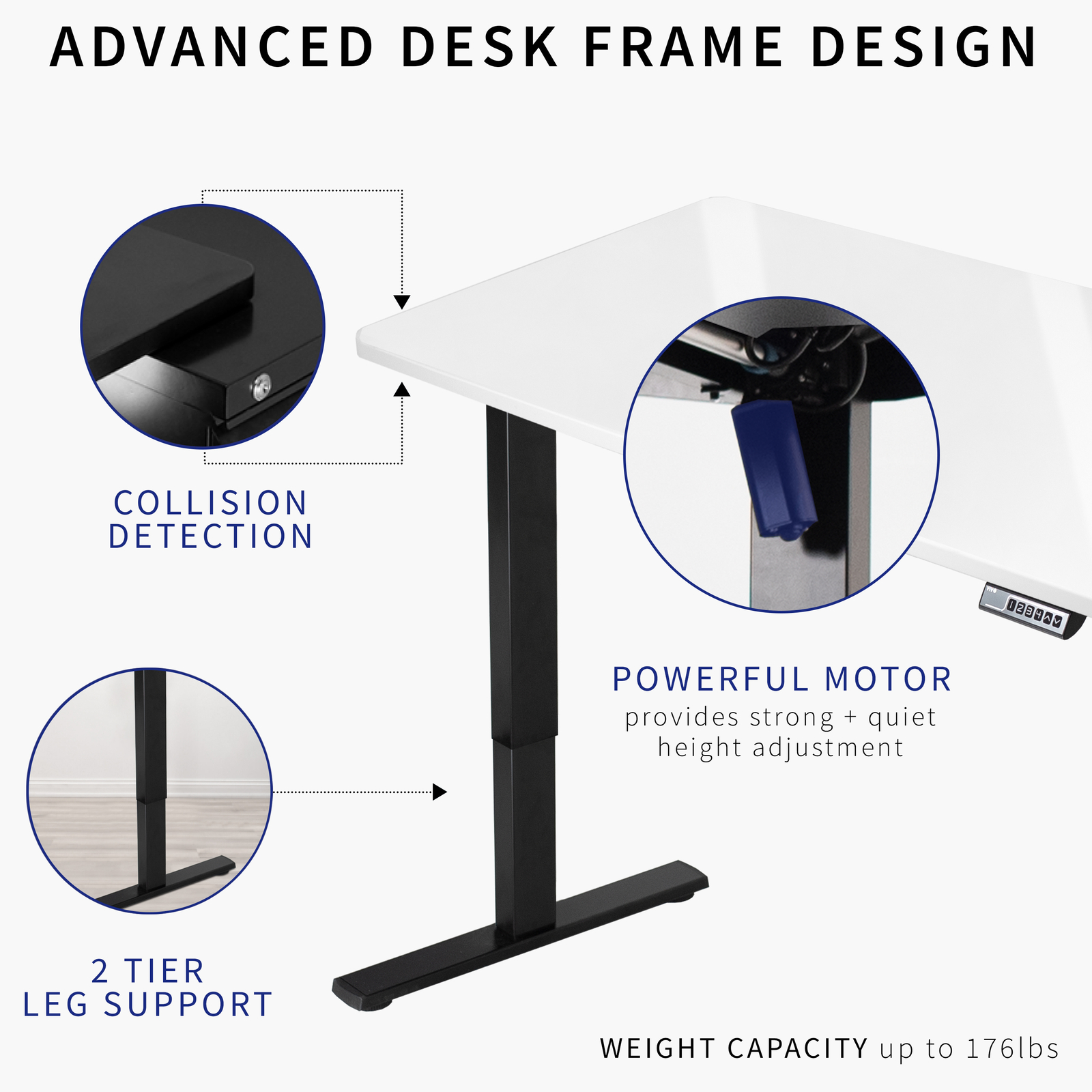 VIVO Electric 60” x 24” Stand Up Desk, White Marble Dry Erase Top, White Frame