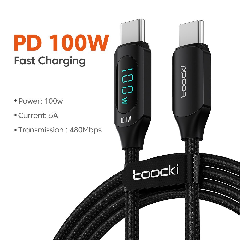 USB Type C to Type C Charging Cable PD 100W Fast Charger Data Cord LED Display