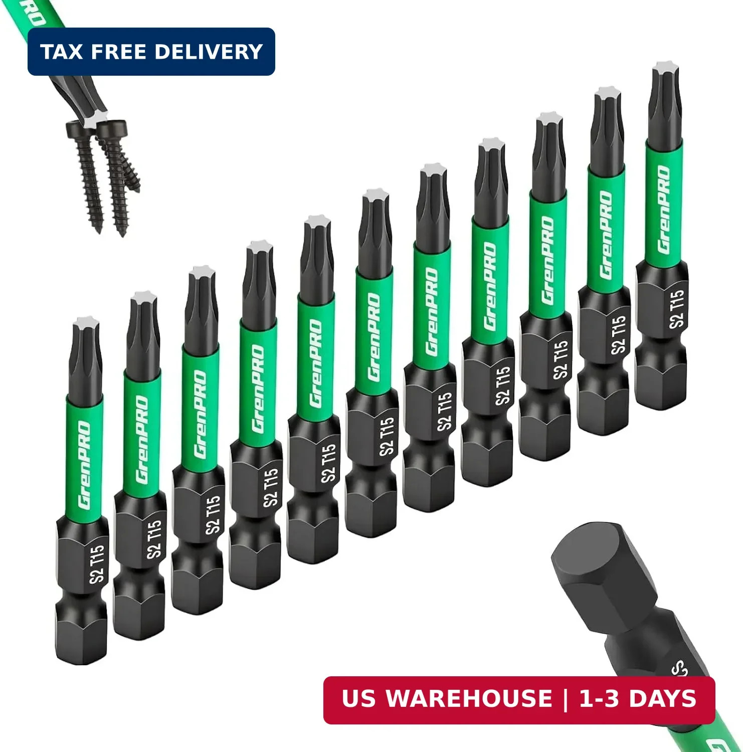 11 Pcs Impact Torx Bits T15, 2" Length S2 Steel Magnetic Screwdriver Bit
