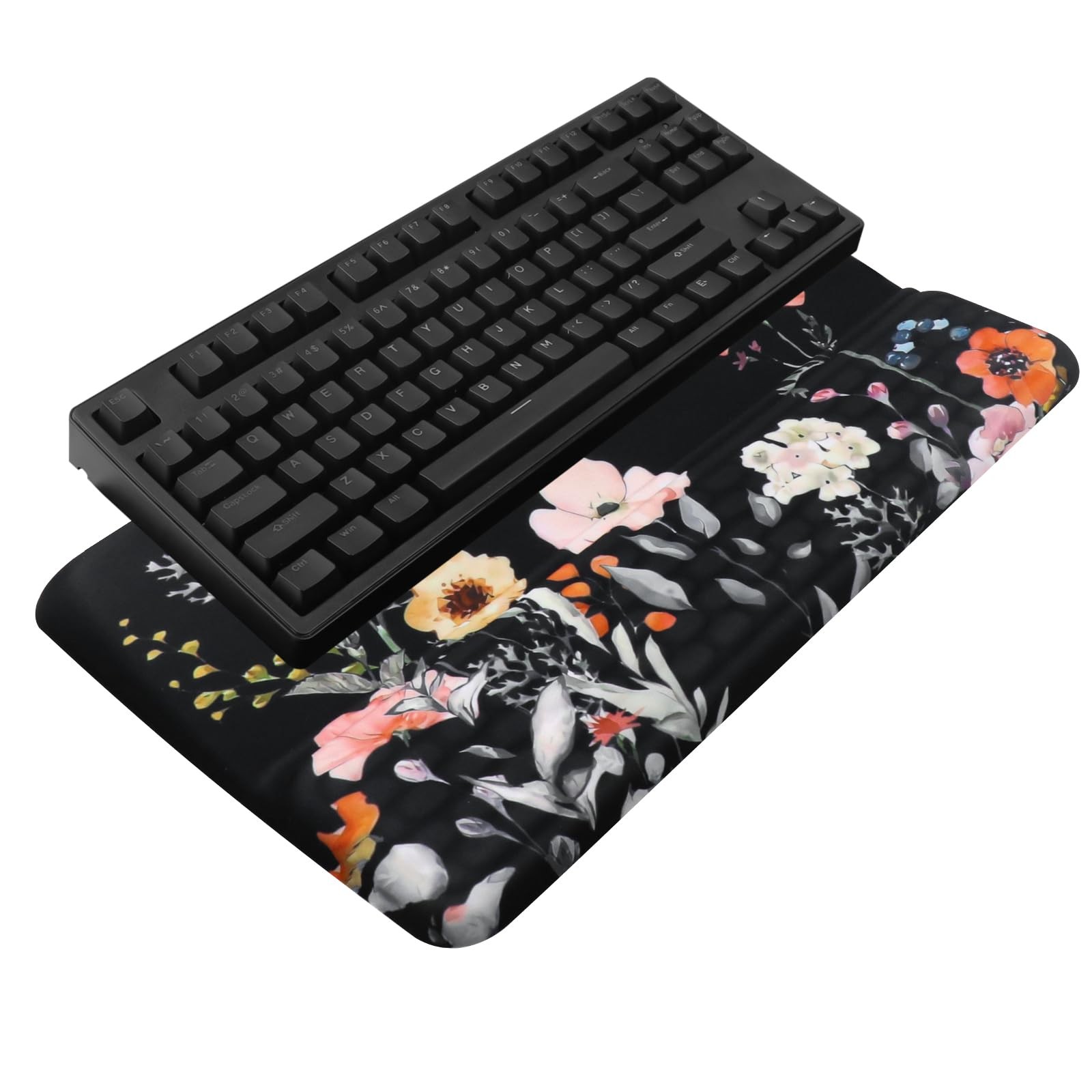 Computer Keyboard Stand Wrist Rest Ergonomic Tilted Riser Pad Black Flowers