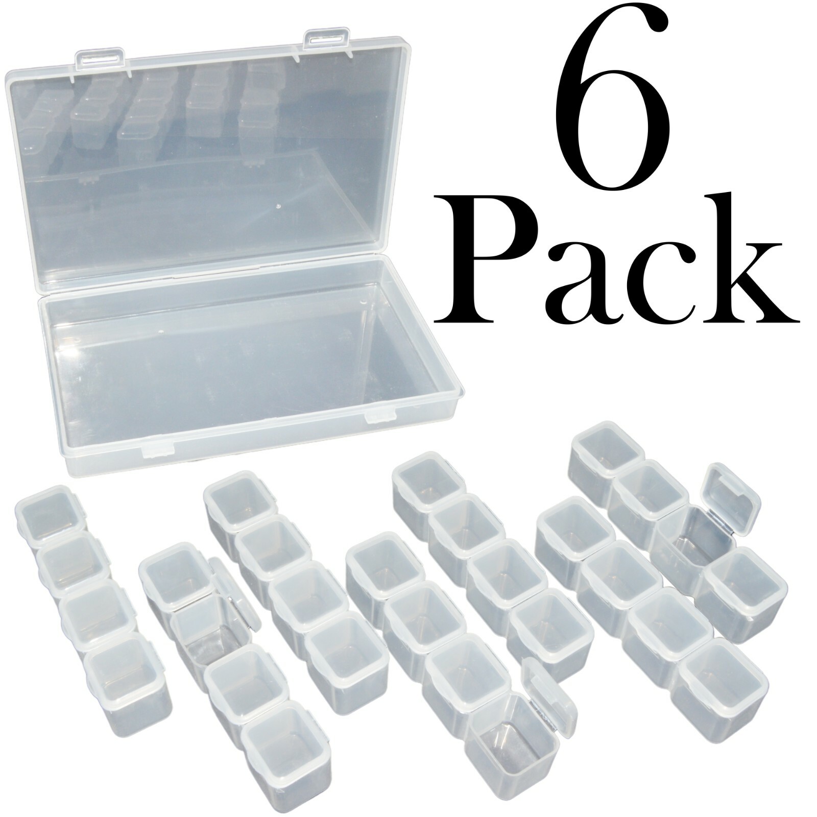 6 Pack Diamond Painting Storage Boxes, 28 Grids Per Case, 168 Total Compartments