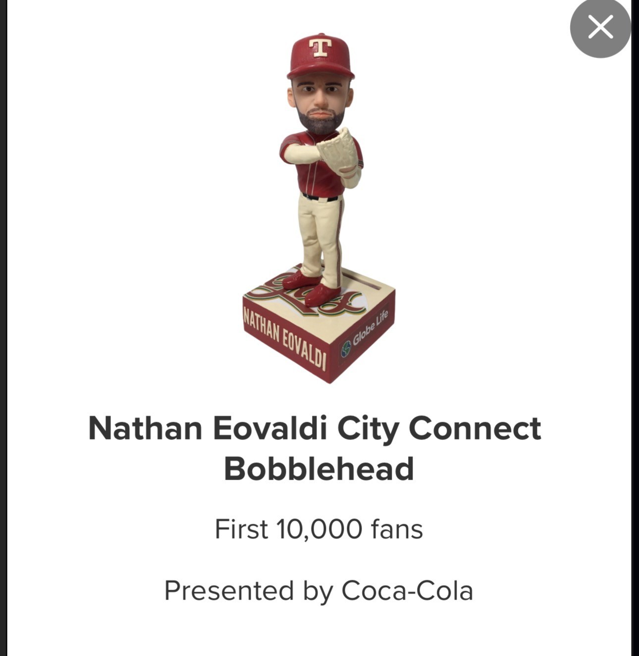 Texas Rangers Nathan Eovaldi Tejas City Connect Bobblehead SGA 4/24/26 PRE-SALE