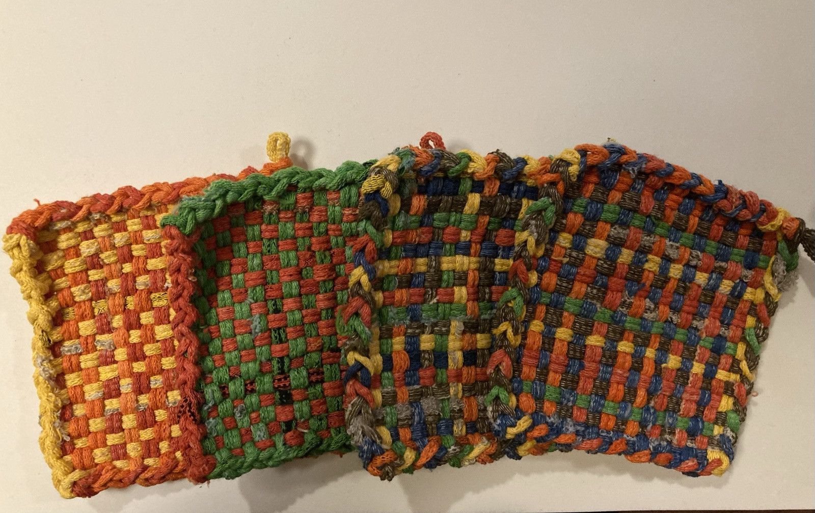 6. Hand Made Vintage Woven Pot Holders Set Of 2 Multi Colored 5x5