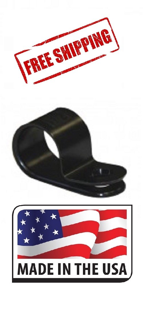 (100) 1/2" INCH R-type Cable CLAMP NYLON BLACK UV RESISTANT Made in USA