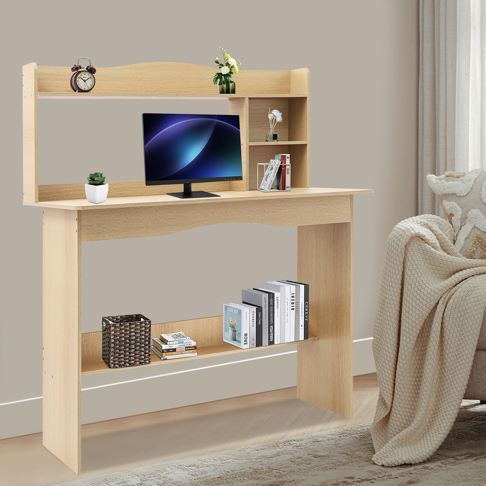Modern Laptop Computer Desk Office Table PC Laptop Study Writing Desk Wood Color