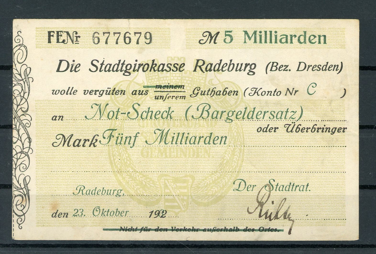 Radeburg 5 Billions Mark Emergency Money 2/20404