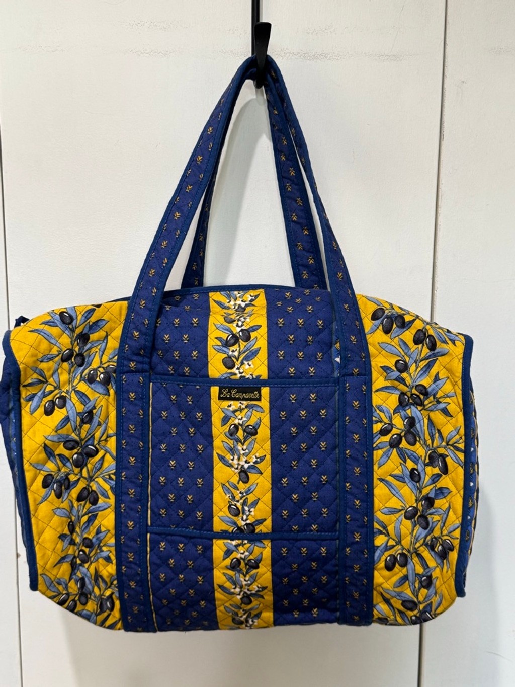 Women's La Campanette Travel Bag large Size Blue Yellow Quilted Olive Print