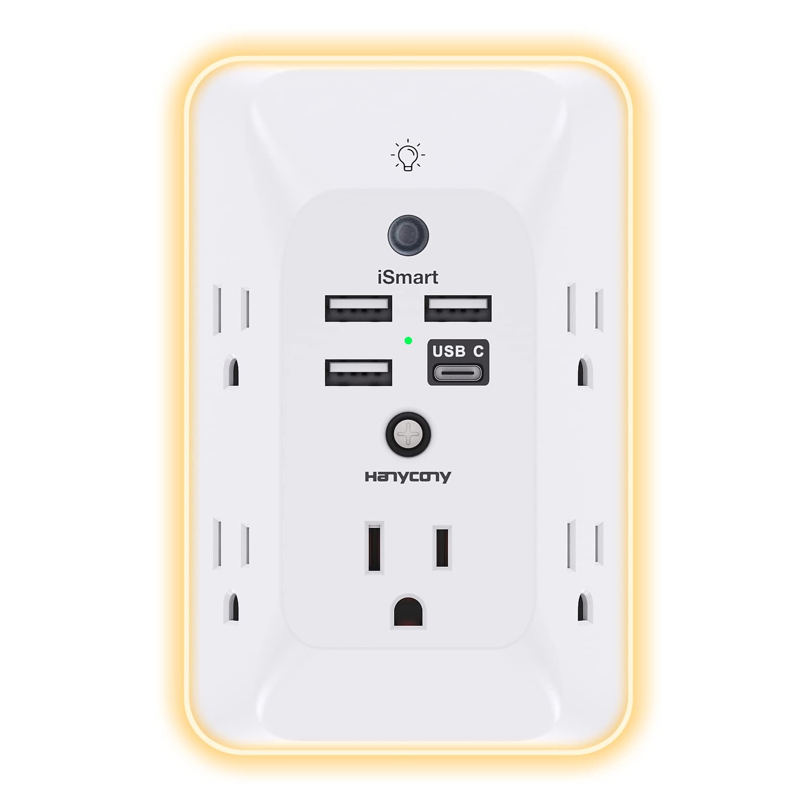 Outlet Extender with Night Light, HANYCONY Multi Plug Outlet, 1 USB C, White