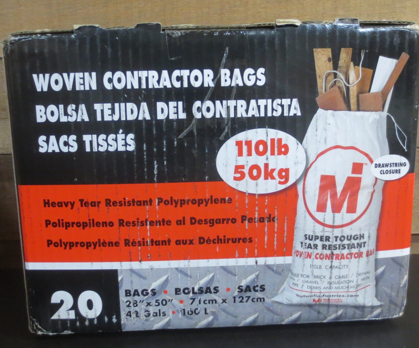 Woven Contractor Bag White 28x50 Inch Heavy Duty Debris Sack - 20 BAGS