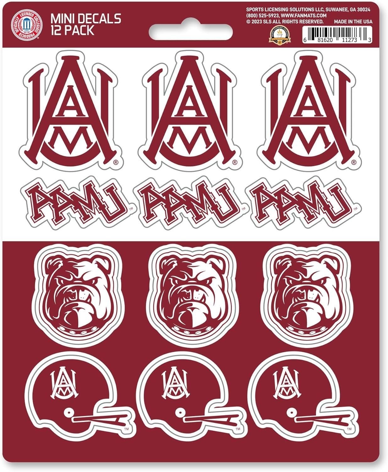 Alabama A&M University Bulldogs 12-Piece Mini Decal Sticker Set, 5x6 Inch Sheet,