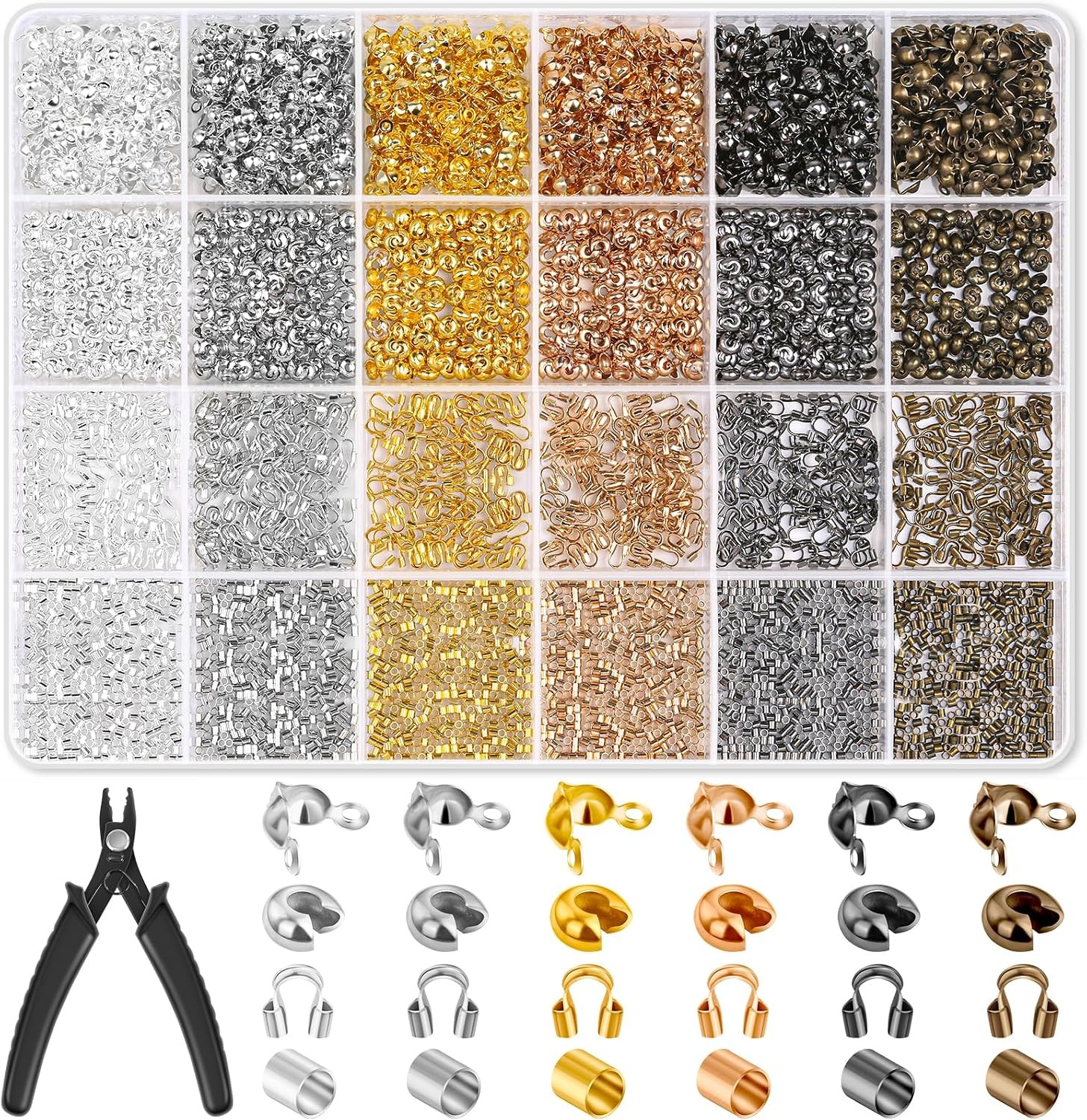 2251 Pieces Crimp Beads for Jewelry Making, Knot Covers, Crimp Bead Covers, Crim