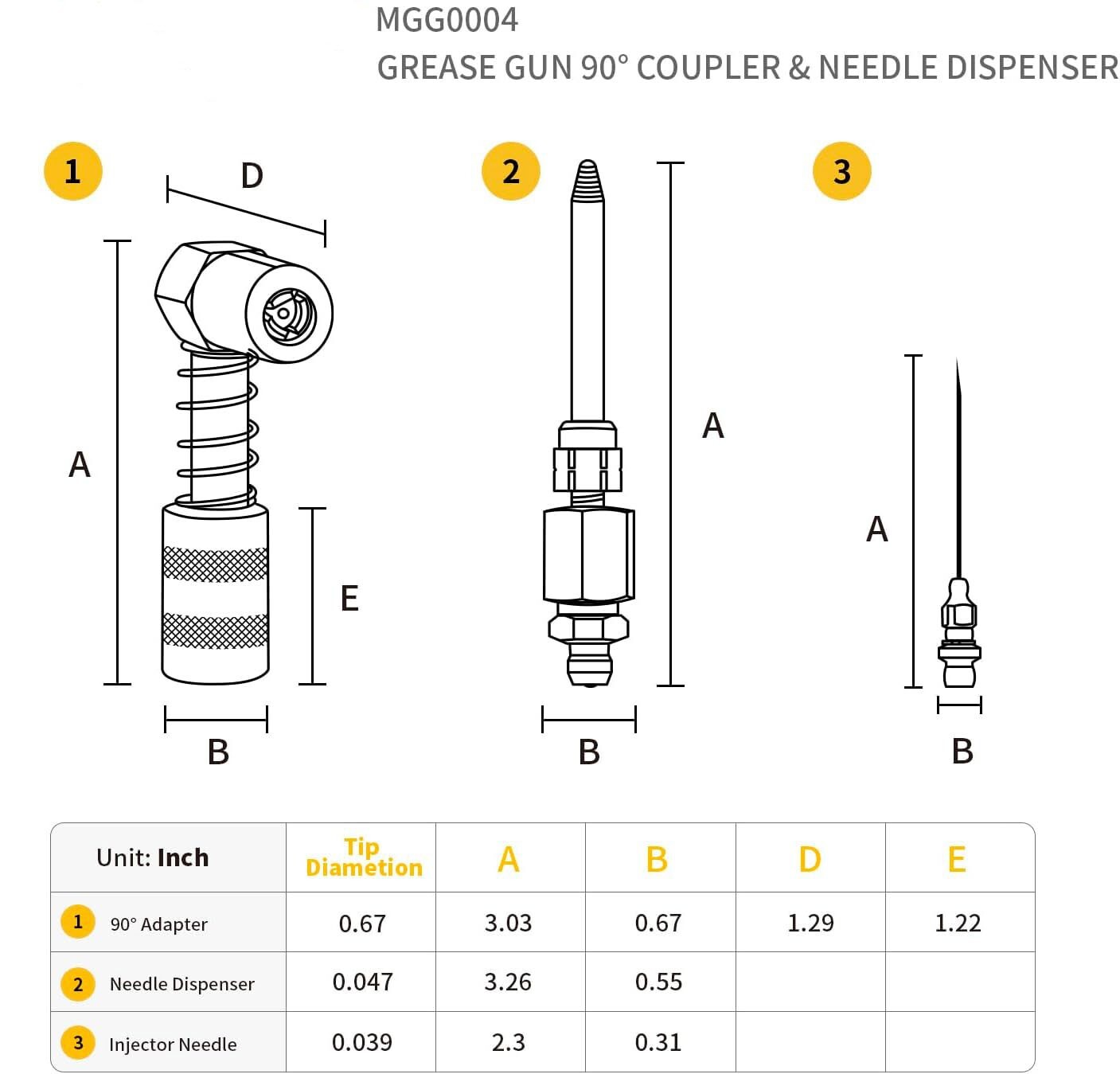 90 Degree Coupler Needle Nozzle Grease Injection Needle w/ Cap for Zerk Fitting
