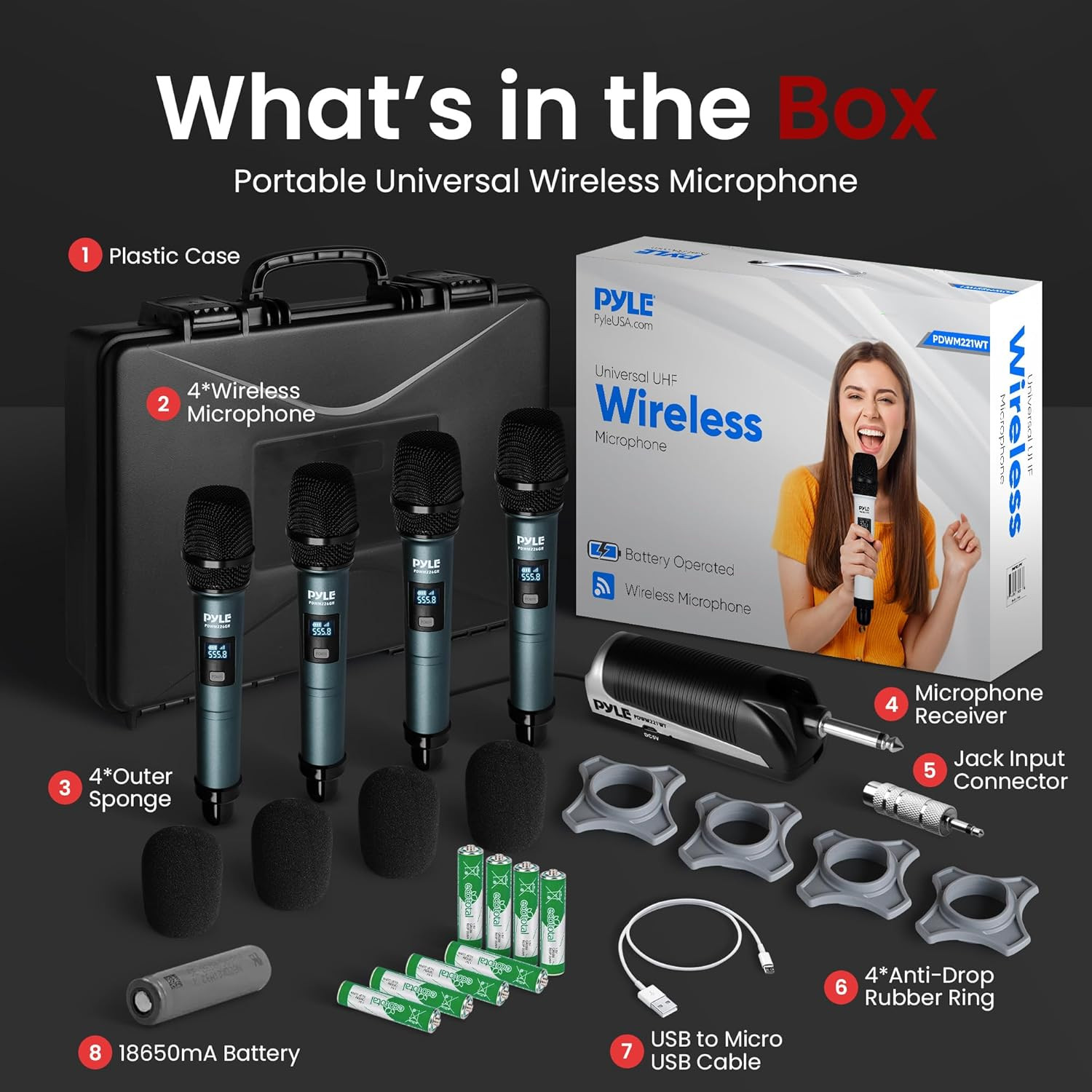 4-Channel Portable UHF Wireless Microphone System with Handheld Mics