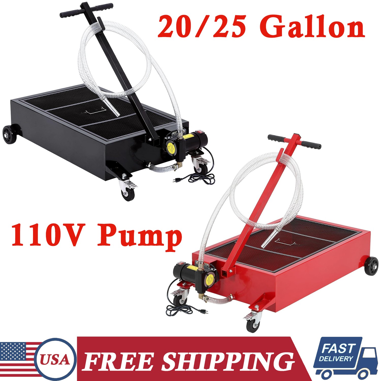 20/25 Gallon Electric Oil Drain Pan w/110V Pump &Hose Low Profile Oil Drain Cart