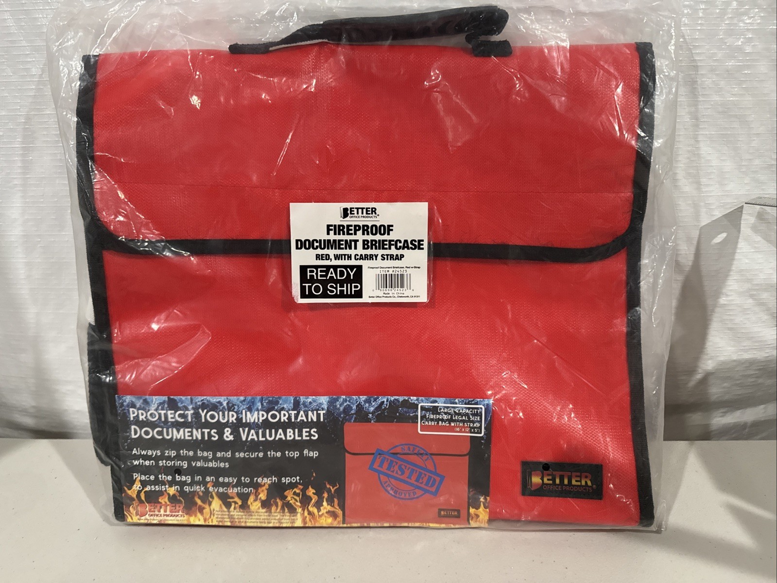 Large Fireproof Document Carry Bag, 16" x 5" x 12", Safe Storage Bag with Han...