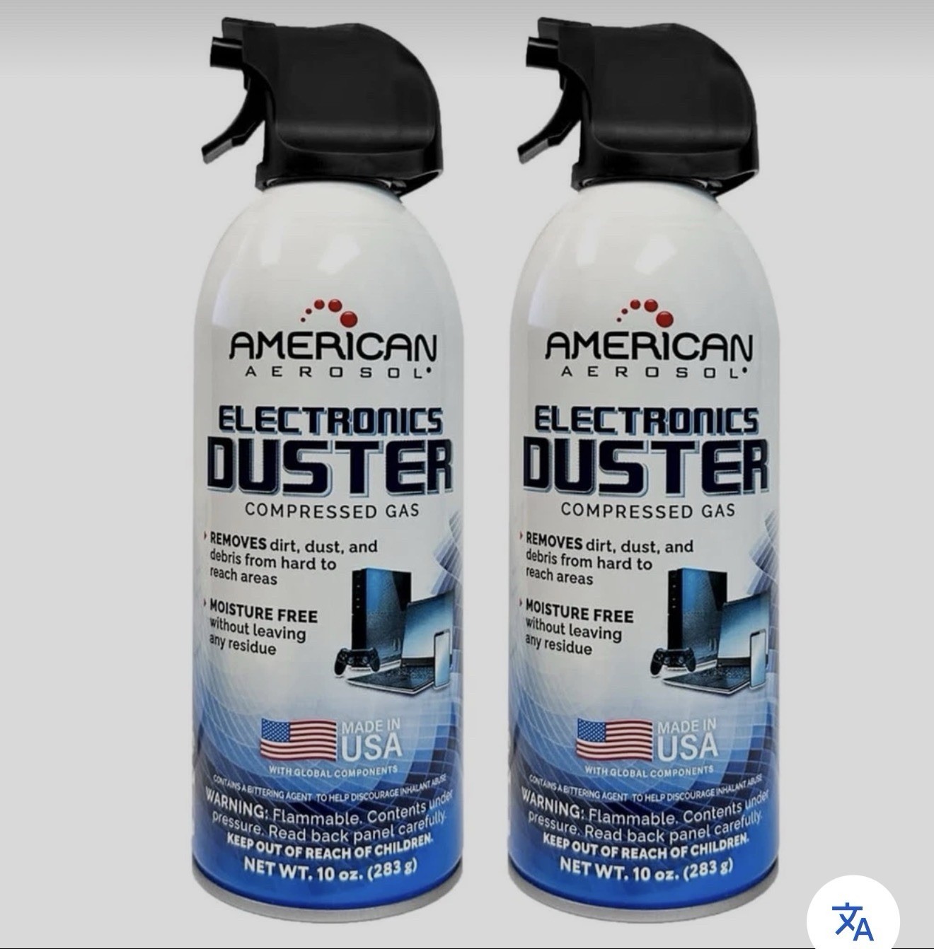American Aerosol Compressed Gas Electronics Duster, 10 oz Cans, 2-Pack.