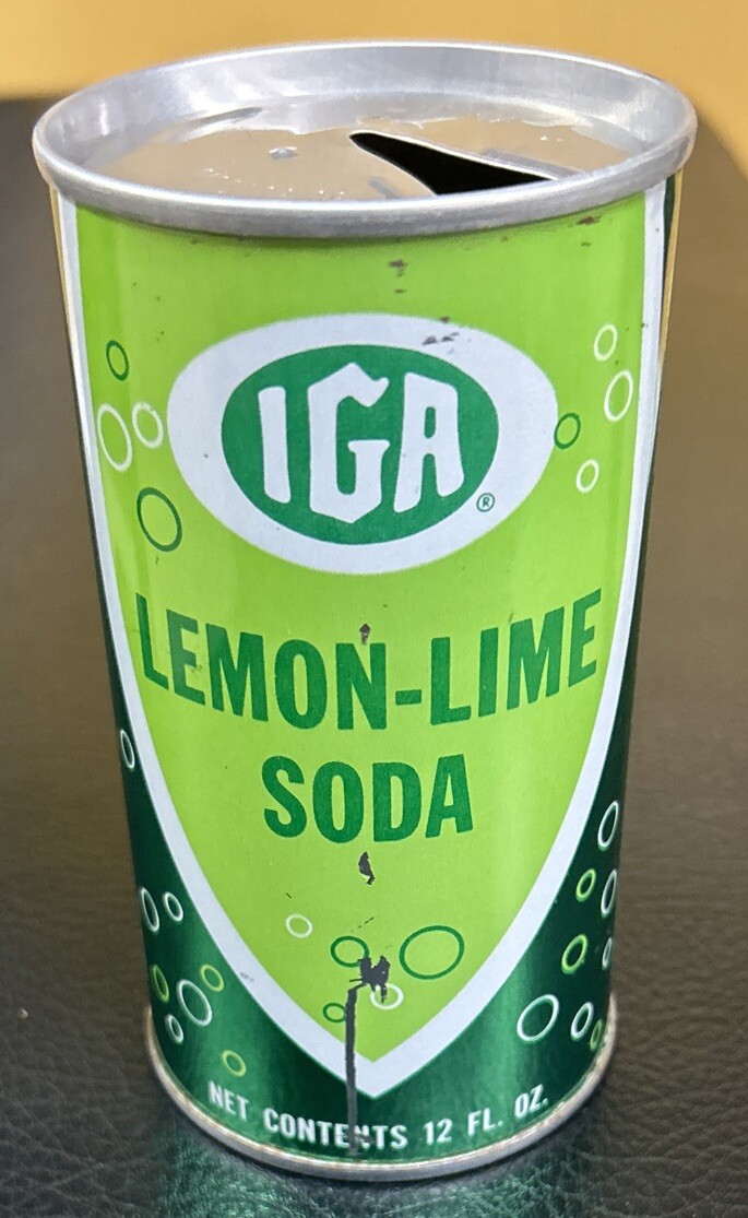 Vintage IGA LEMON-LIME 12 Oz. Steel Pull Tab Empty Soda Can