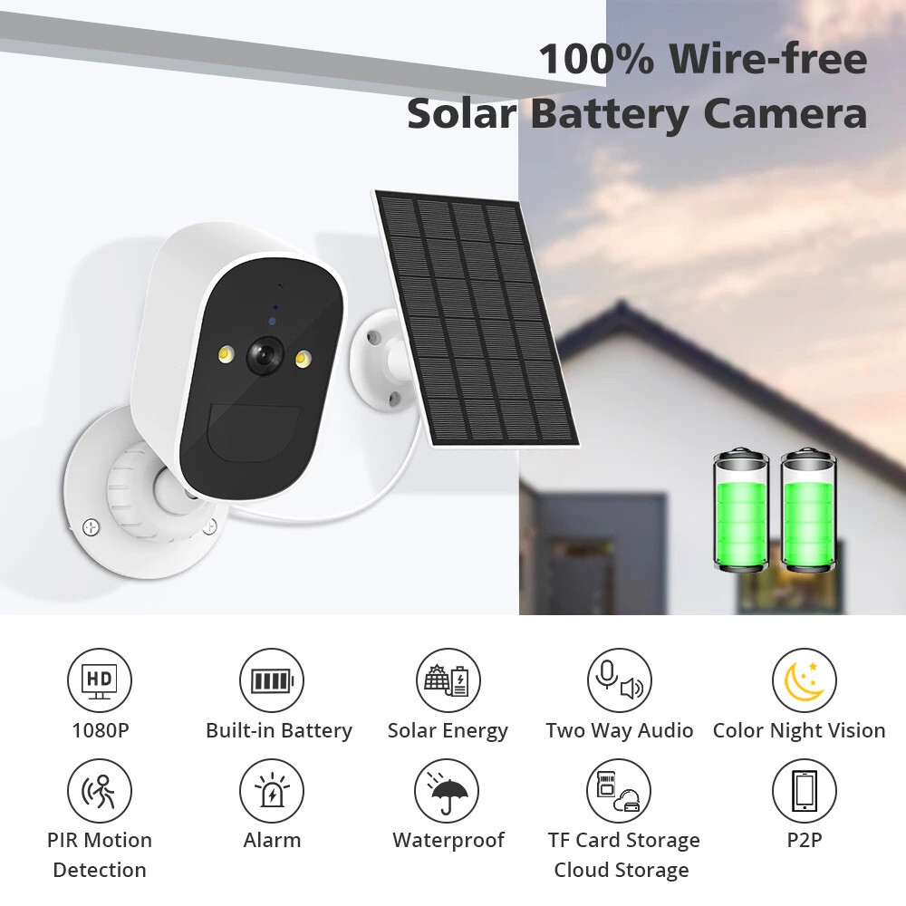 Solar Battery Powered Wireless WiFi HD Outdoor Security Camera System PIR Detect