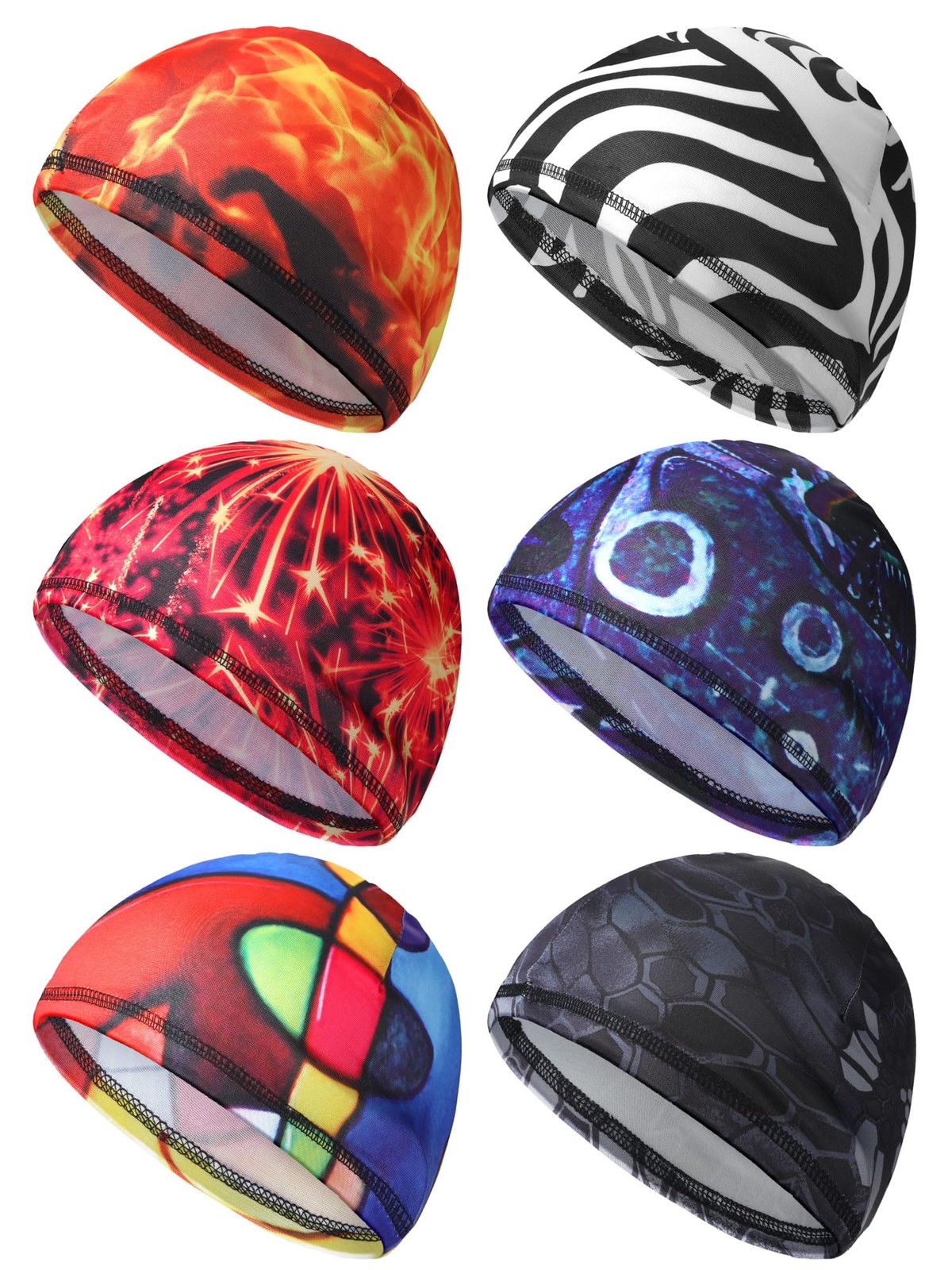 SATINIOR 6 Pcs Cooling Skull Cap Helmet Liner Sweat Medium, Bright Patterns