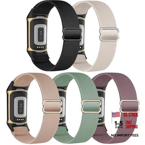 5 Pack Stretchy Nylon Compatible with Fitbit Charge 6 Bands/Fitbit 5 Pack-2