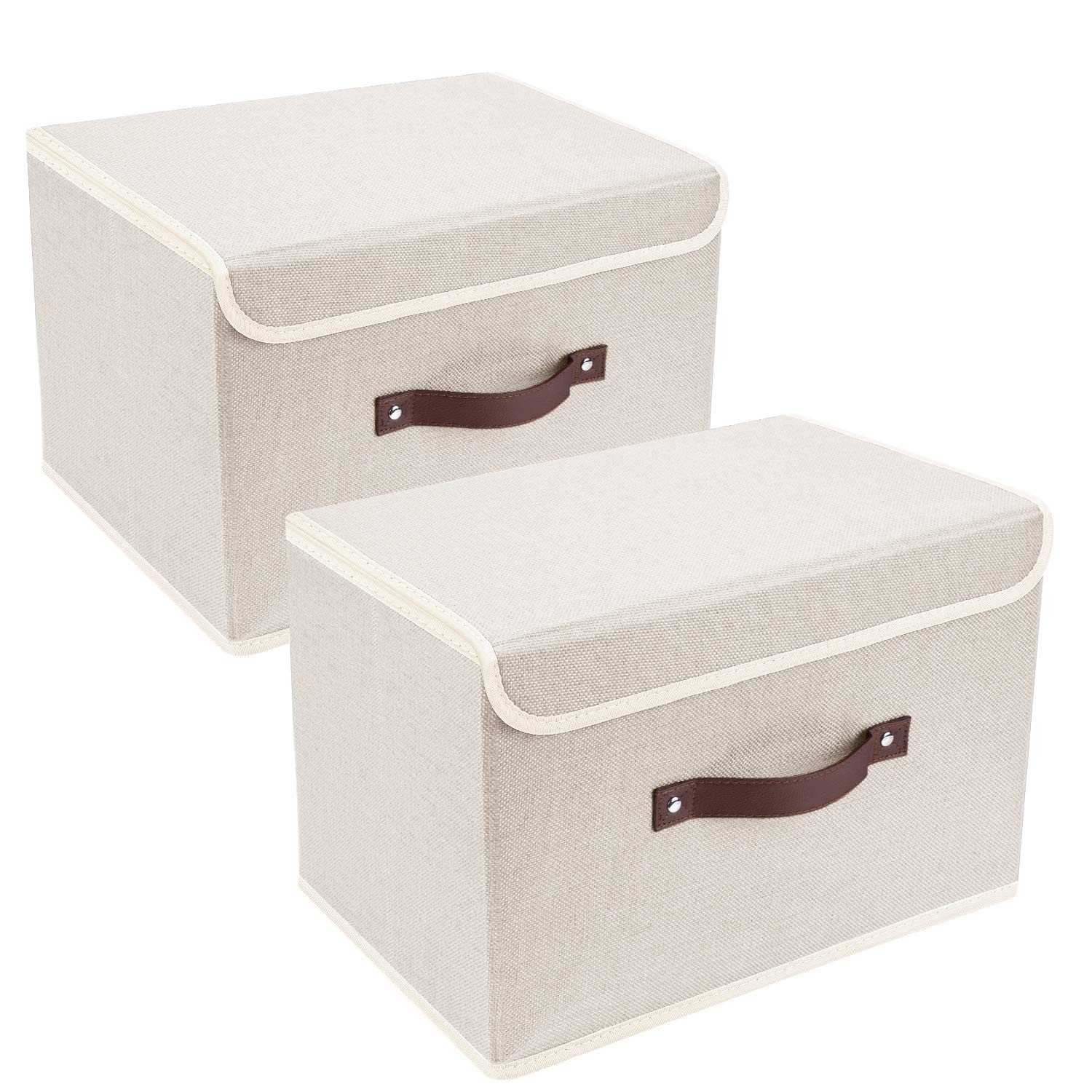 2 PCS Collapsible Storage Boxes Washable Fabric Bins Lids 14.9x9.8x9.8 Inch