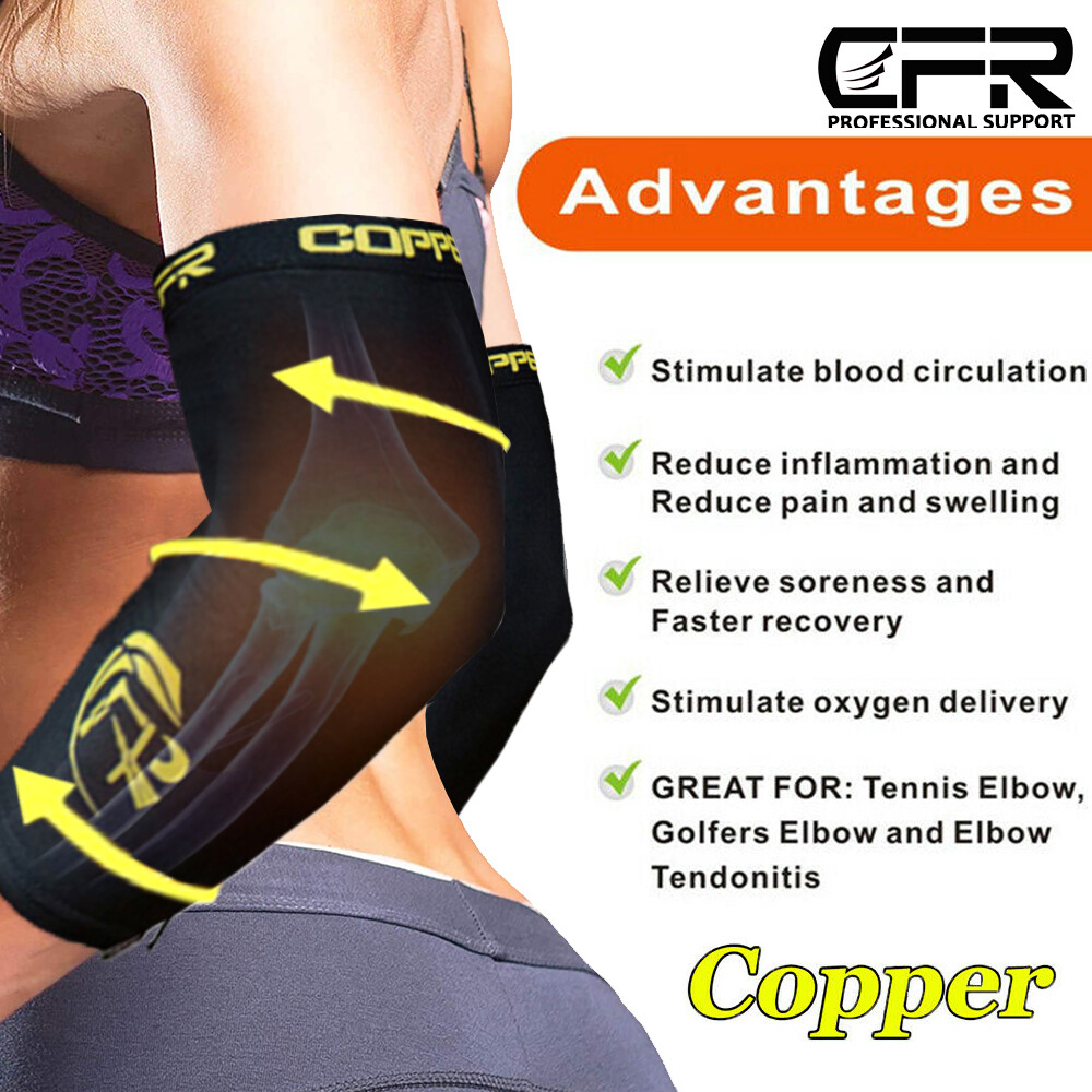 Copper Elbow Brace Compression Support Sleeve Arthritis Tendonitis Joint Pain HG