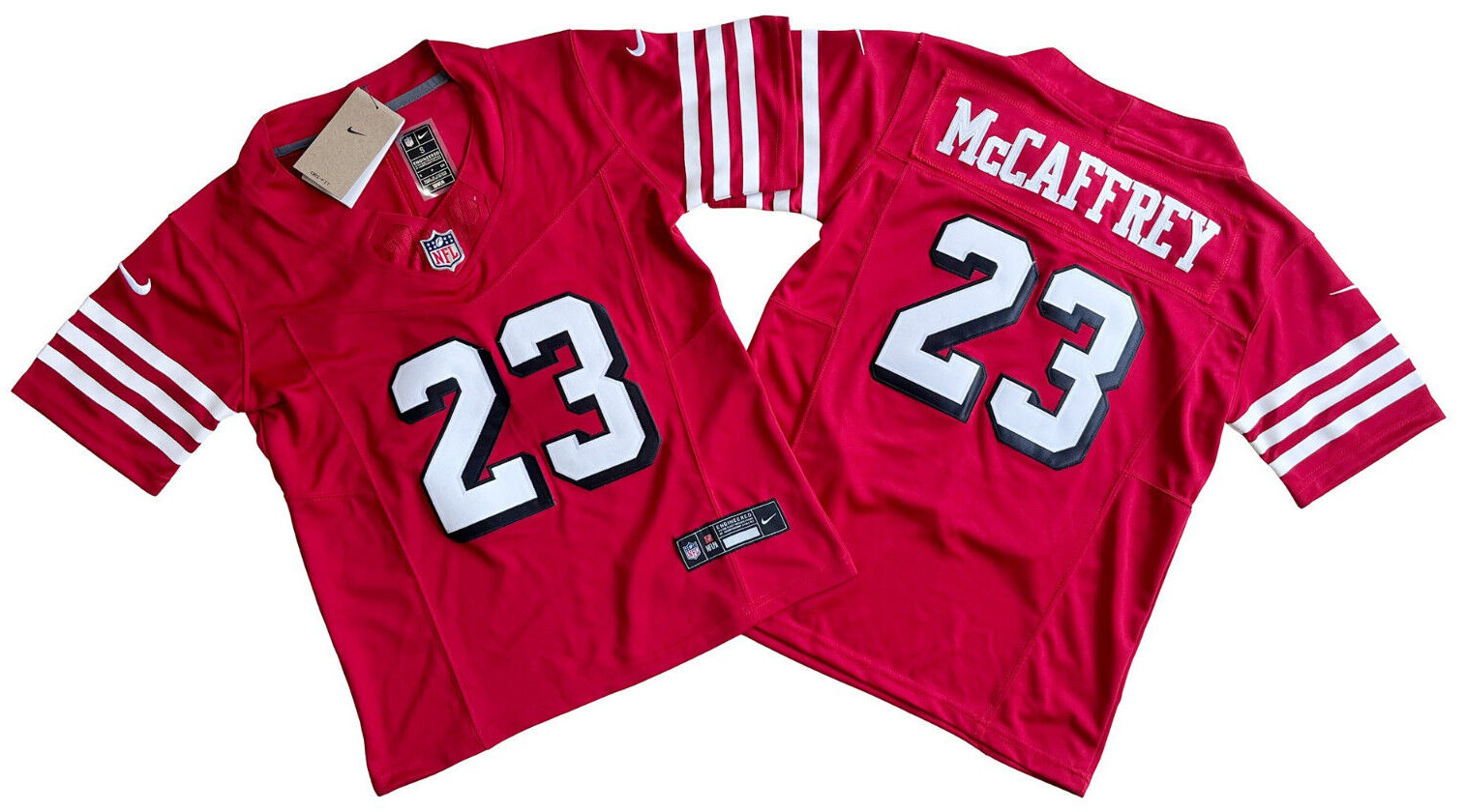 YOUTH Christian McCaffrey #23 49ers FUSE Scarlet Alt Sewn Stitched Jersey.